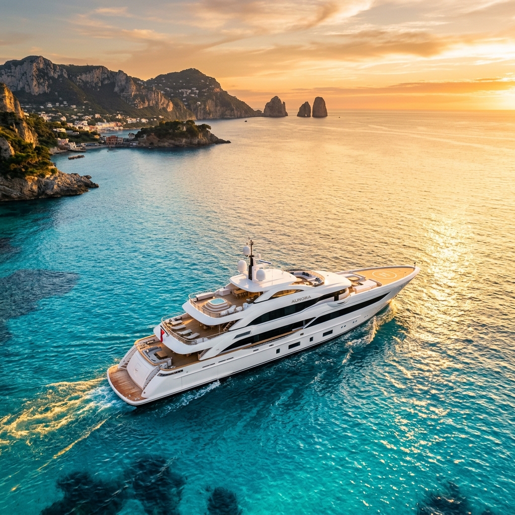 Luxury yacht golden hour